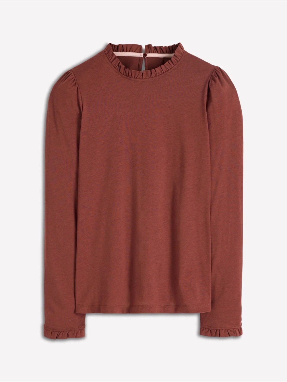 Boden - Super Soft Frill Detail Roasted Brown Light Long Sleeve Blouse Size 6